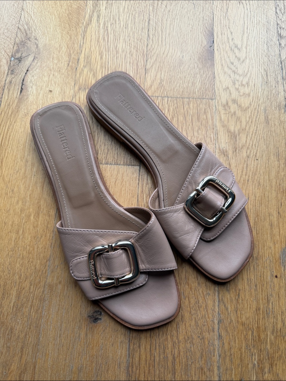 Flattered Women's Slide Sandals in Mauve Taupe with Buckle